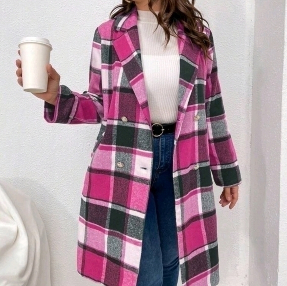 SHEIN PLAID PINK JACKET SHACKET SZ 2X